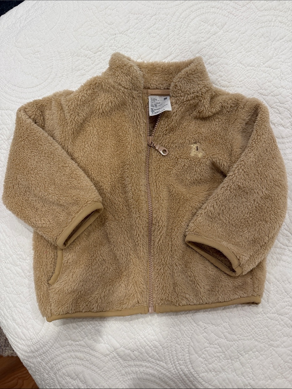 Uni Qlo baby 12-18 months Kids Plush Zip-Up Jacket in Tan
